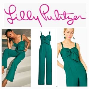 Lilly Pulitzer Kavia Bow Front Straight Leg Jumpsuit Hosta Green Size 2